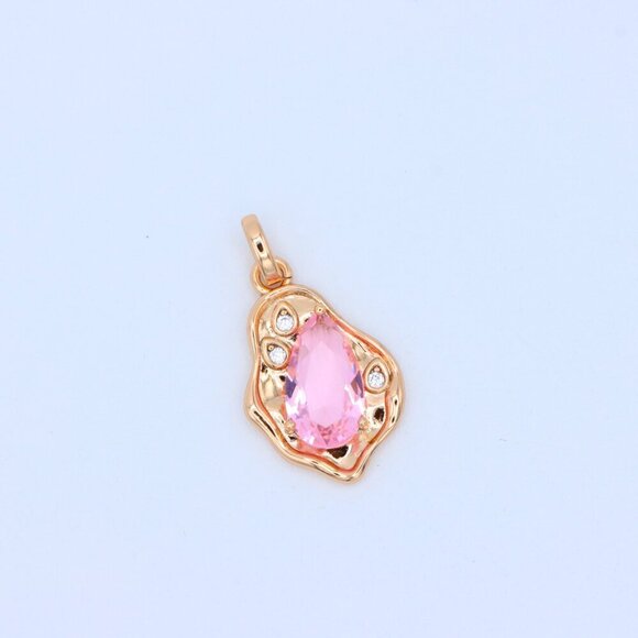 "Delicate Pink Teardrop Pendant in Gold Plated Artistic Frame, XPPT1730 - Picture 9 of 13